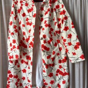 Lands’ End Women’s Floral Raincoat Jacket Red Poppy Print Size Small 6-8